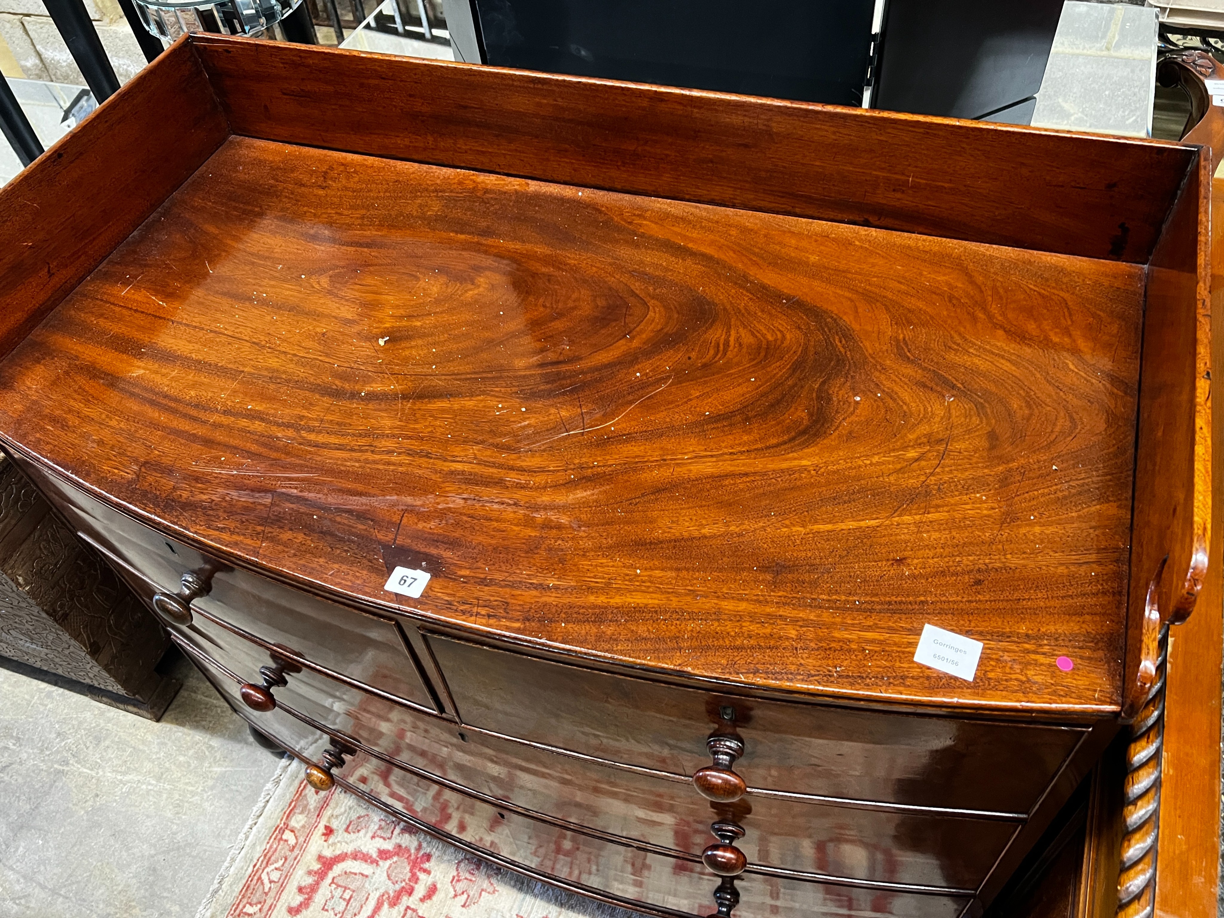 A Victorian mahogany bow front washstand, width 107cm, depth 56cm, height 96cm